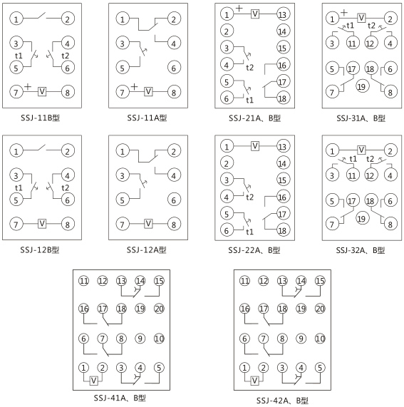SSJ-21B靜態時間繼電器內部接線及外引接線圖(正視圖)圖片