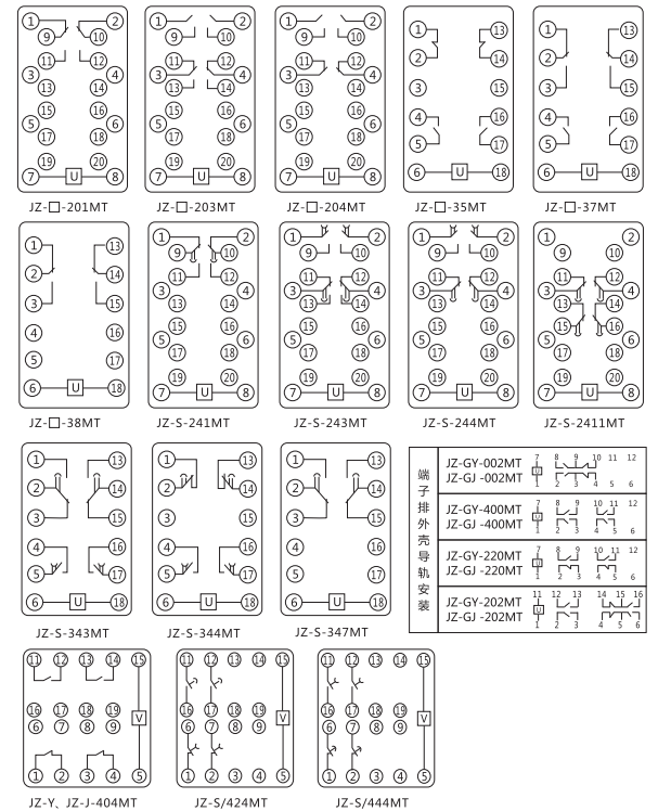 JZ-Y-201MT跳位、合位、電源監(jiān)視中間繼電器內(nèi)部接線圖