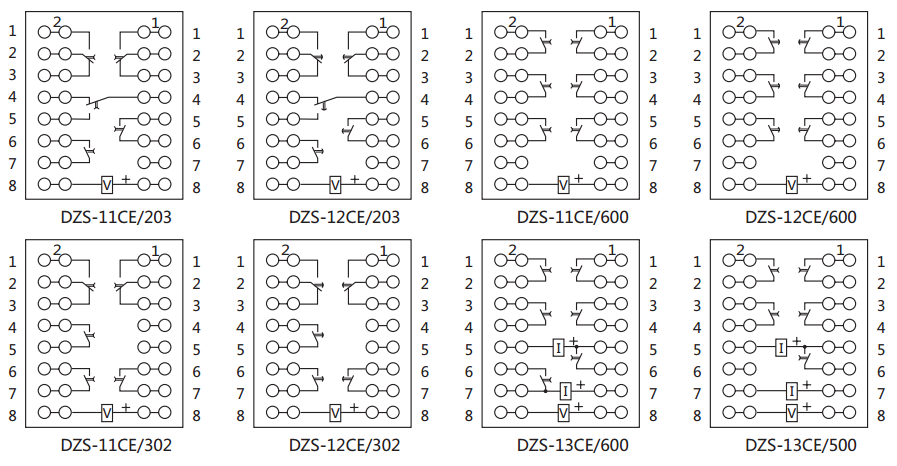 DZS-12CE/203延時(shí)中間繼電器內(nèi)部接線圖及外引接線圖