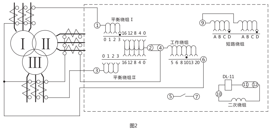 BCH-2差動(dòng)繼電器外接線圖 BCH-2差動(dòng)繼電器外接線圖